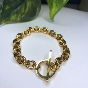 Gold Stainless Steel Rolo Link Toggle Bracelet Women 8” Length